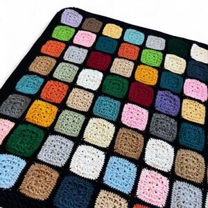 Vintage handmade multicolor crochet blanket- cottagecore functional art 60x44